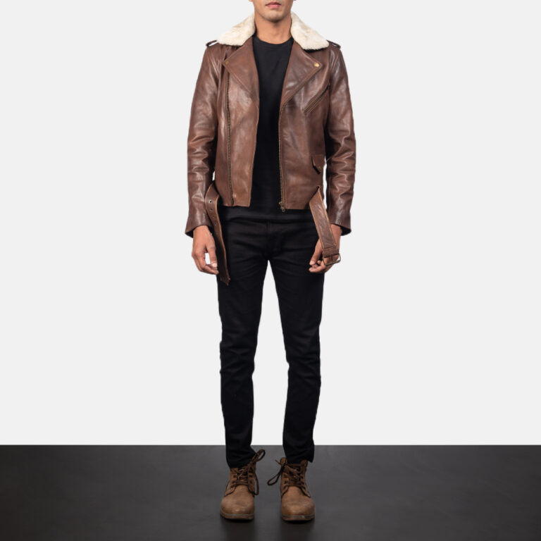 Mens Furton Brown Leather Biker Jacket-2-1557052475248